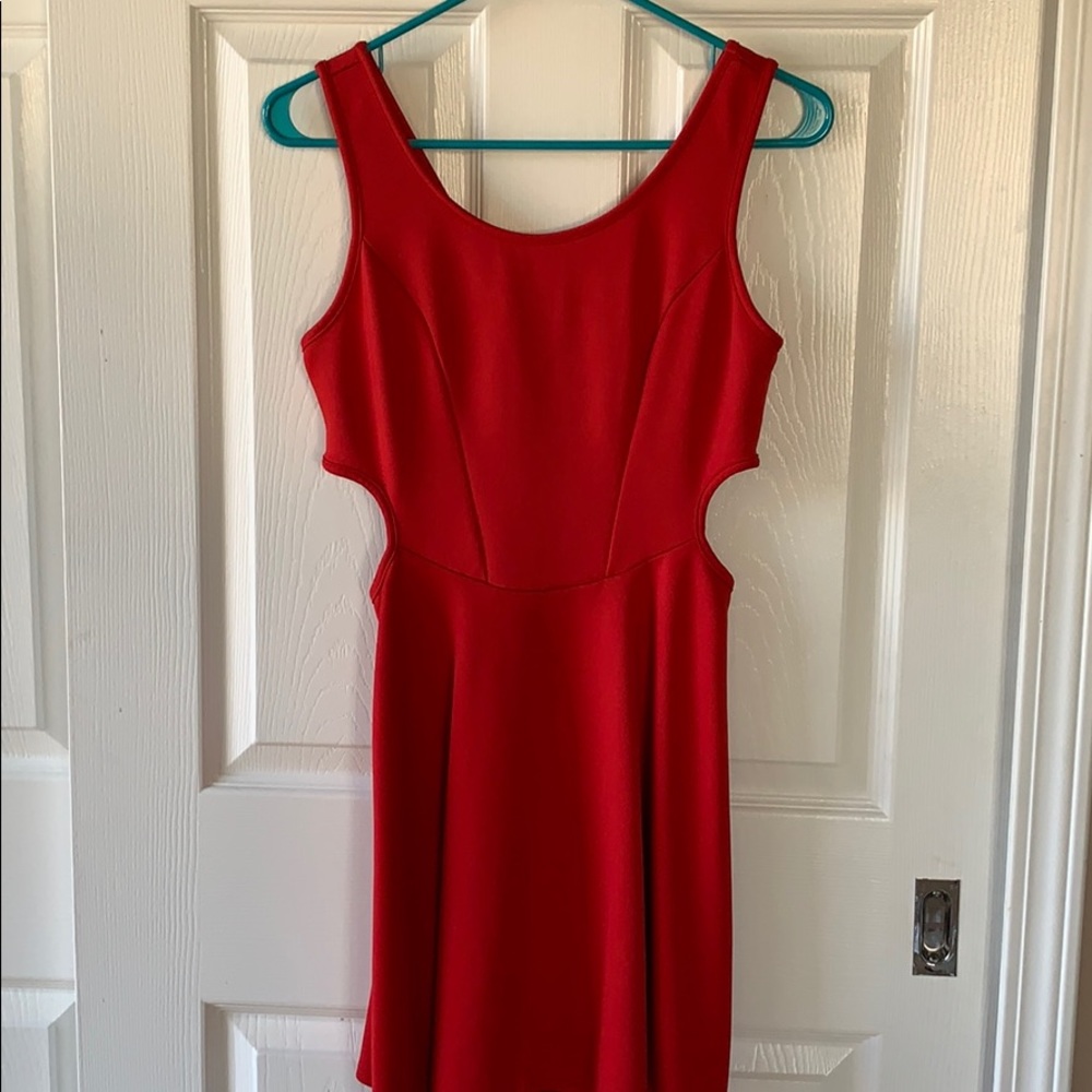 Red side cut out dress